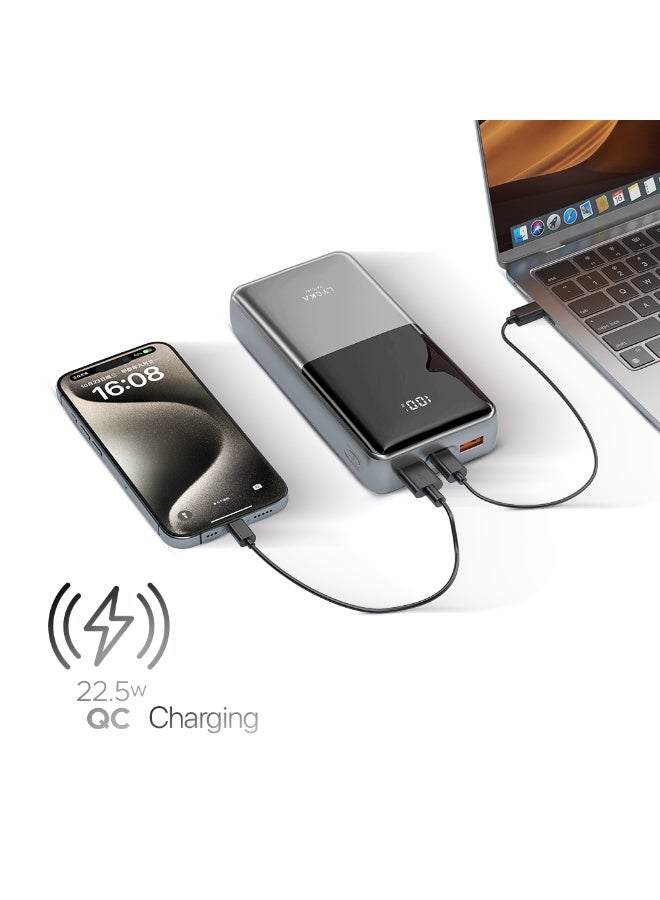 LYCKA Scoop 20PD Power Bank – 20,000mAh Capacity, 22.5W Super Fast Charging, Triple Port (2 USB-A + 1 USB-C PD), LED Battery Indicator – Black - Image 4